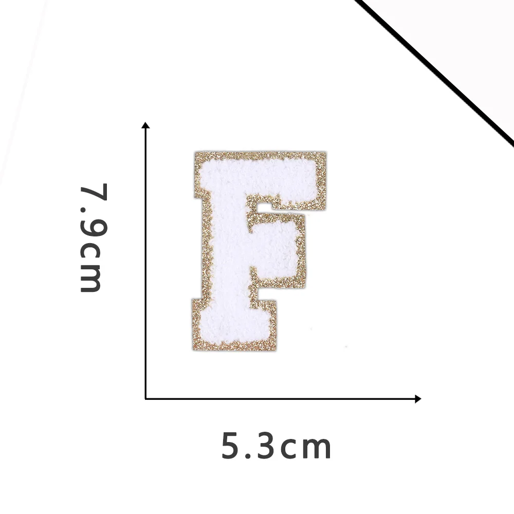 A-Z White Chenille Letter Patches Towel Sequins Clothing Patch Clothes Sew on Applique DIY Garment Hat Decor