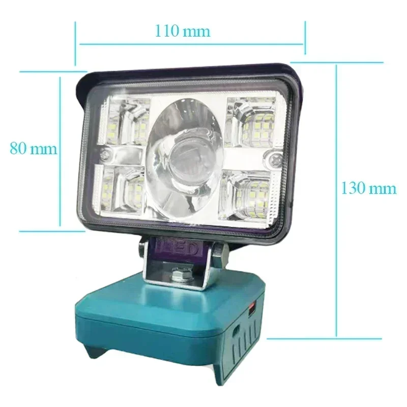 3 인치 대형 렌즈 자동차 LED 작업 램프 라이트 토치 유형 C 밀워키 18V 배터리 용 Bosch 용 DeWalt 용 Makita 용 USB 보조베터리