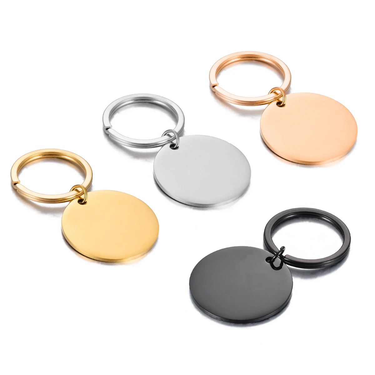 4PCS 25mm/30mm/35mm Stainless Steel Polished Blank Round Tag Key chain ...