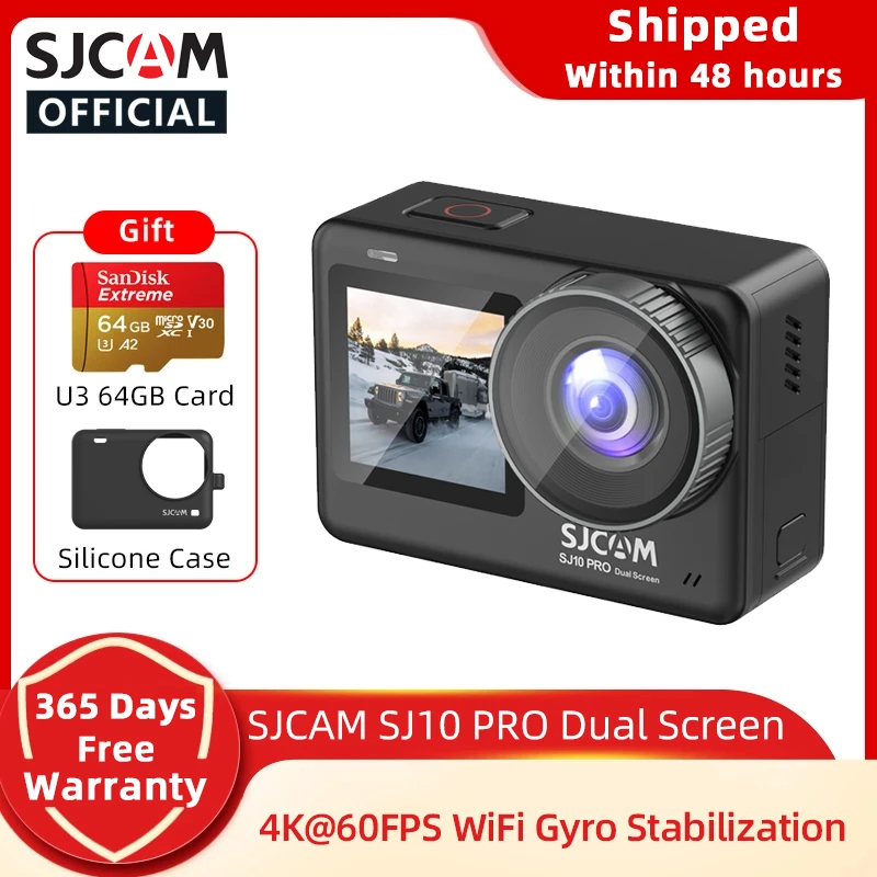 action camera battery life SJCAM SJ10 Pro Dual Screen Action Camera 4K 60FPS WiFi Gyro Anti-shake Ambarella Chip Live Streaming Body Waterproof Sports DV action camera deals