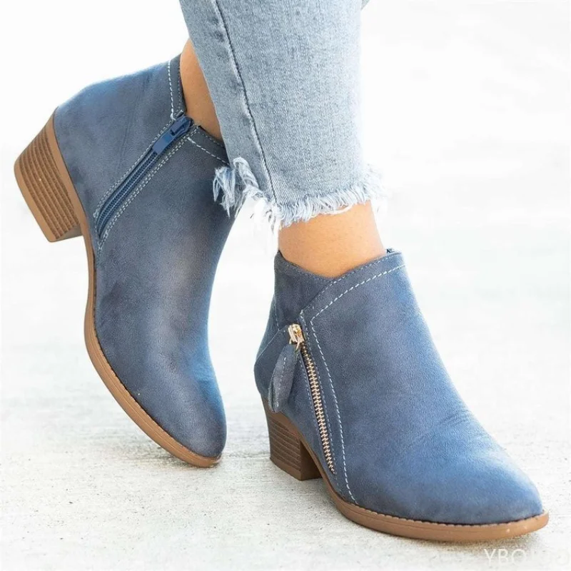 

Women Booties 2022Autumn Suede Boots Women Fashion Size 43 Platform Boots Side Zipper Heeled Ankle Boots Botas De Mujer