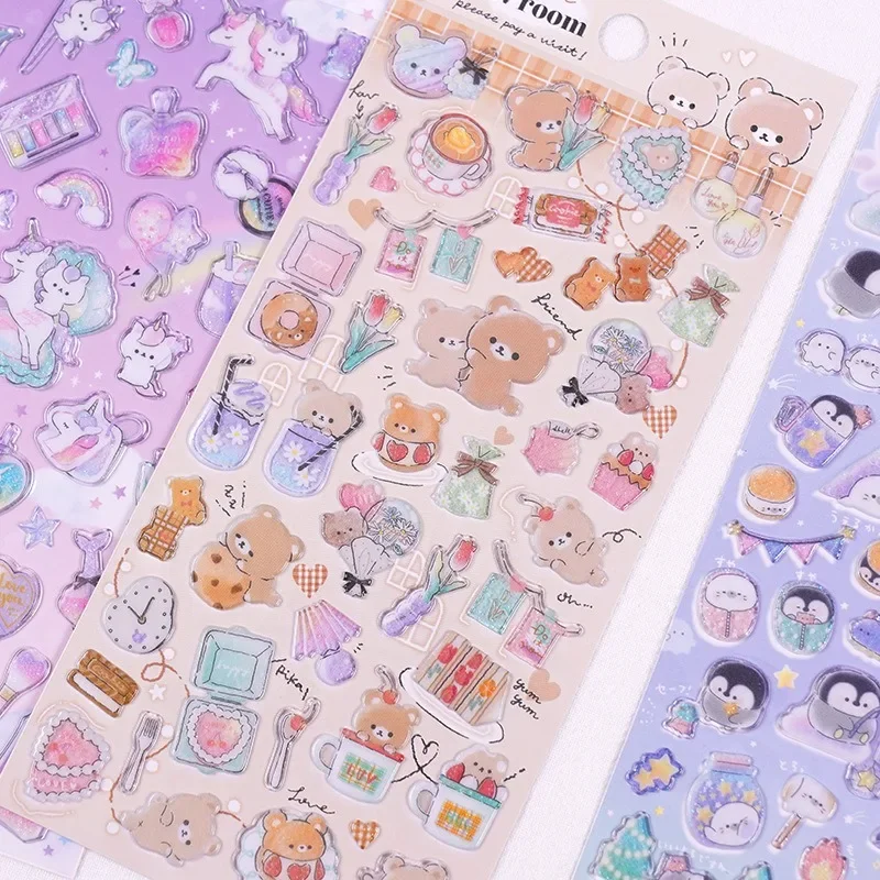 1 Pcs Jelly Candy Color Scrapbook Journal 3D Sticker Cute Animal Bunny Ghost Penguin Stationery Sticker DIY Decor