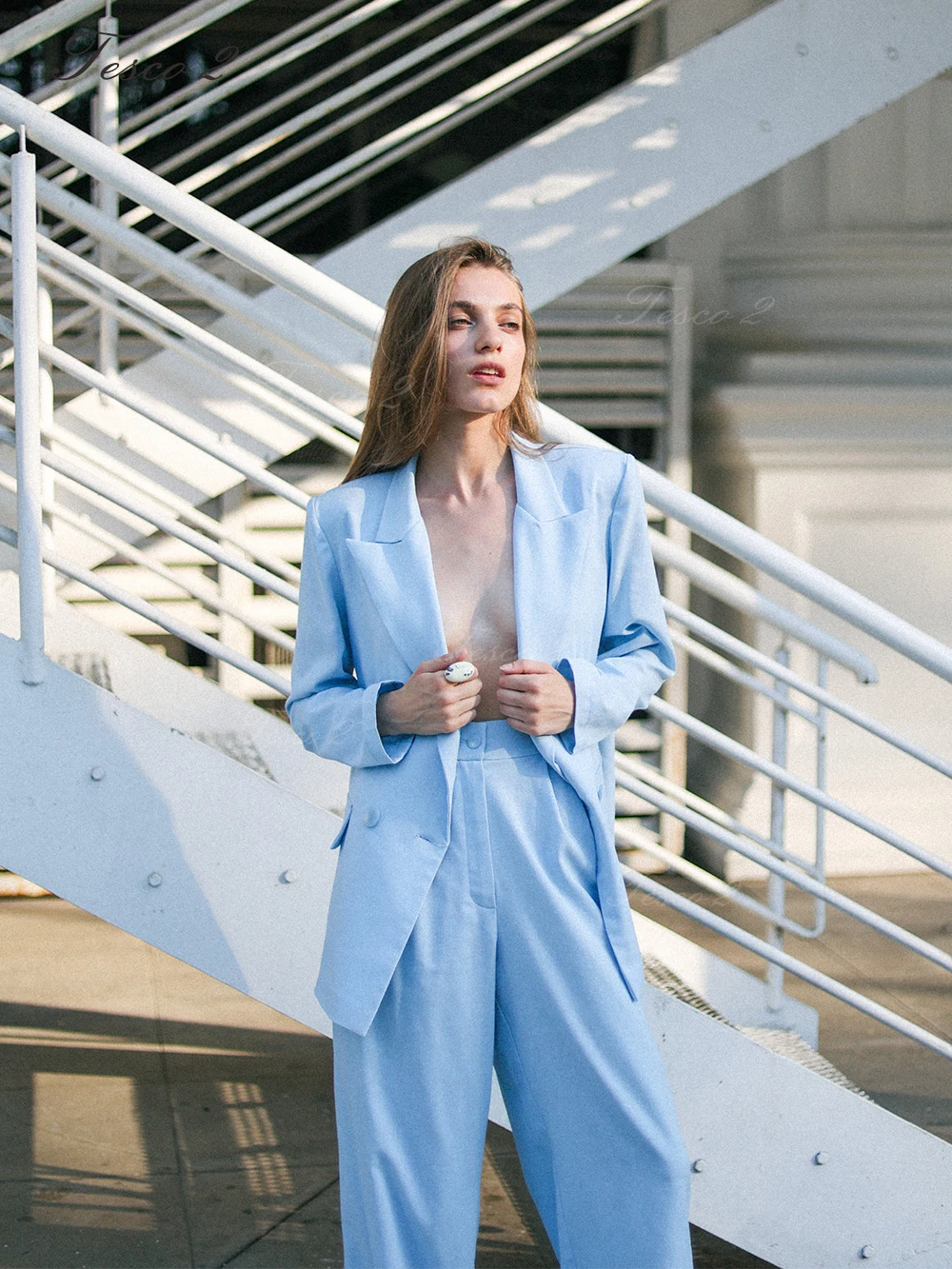 Tesco 2 Spring Suit For Women Loose Straight Tube Pants Women Formal Office Wear For Daily Casual Comfortable Suit