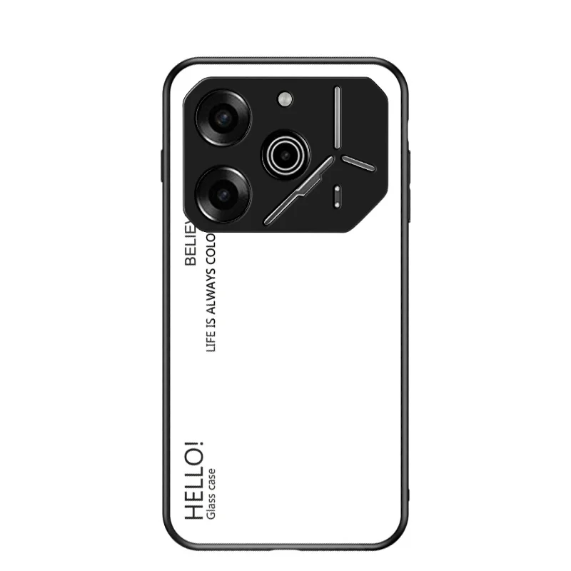Gradient Grain Tempered Glass Hard Back Phone Case with Silicone Bumper
