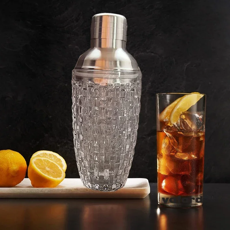 Glass Cocktail Shaker Set with Metallic Steel Lid for Home Bar Use