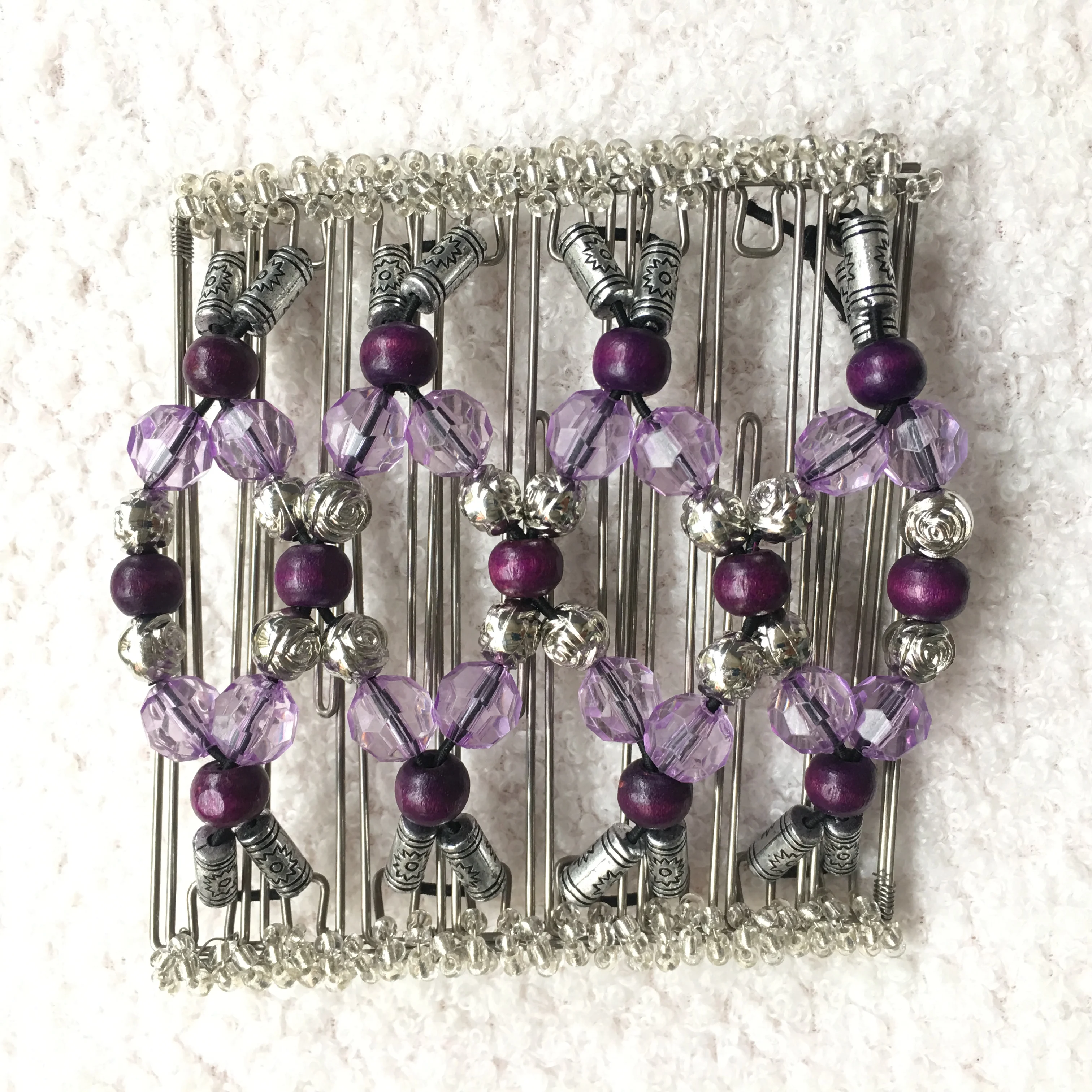 

10 Pcs/lot African Butterfly Vintage Style Metal Purple Magic Hair Comb Elastic Double Clips Slide Adjustable Multipurpose