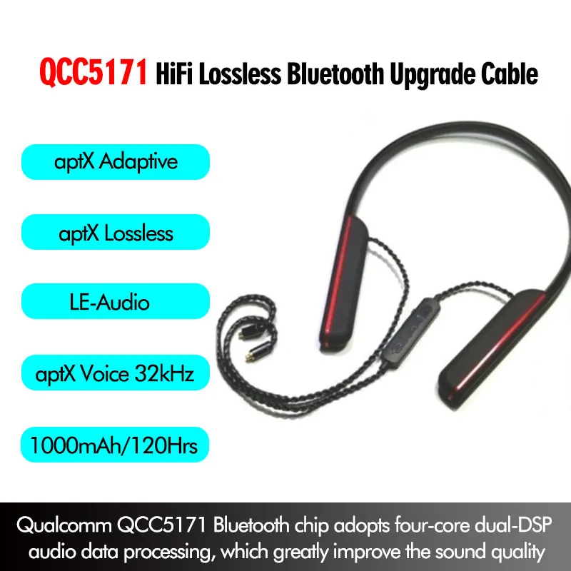 

QCC5171 Bluetooth Headset aptX Adaptive Lossless Upgrade Cable 1000mA Battery 120H Play LE-Audio Low Power Consumption CVC Voice