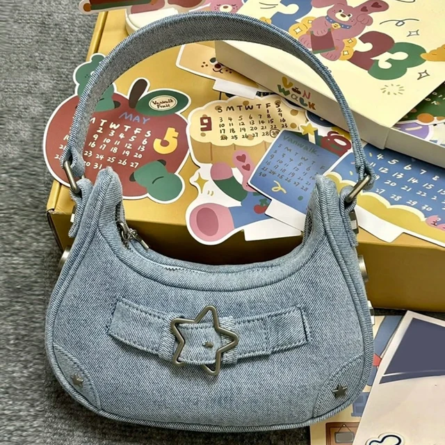 Star Shaped Denim Crossbody Bag Y2K - Kawaiienvy Denim Pink