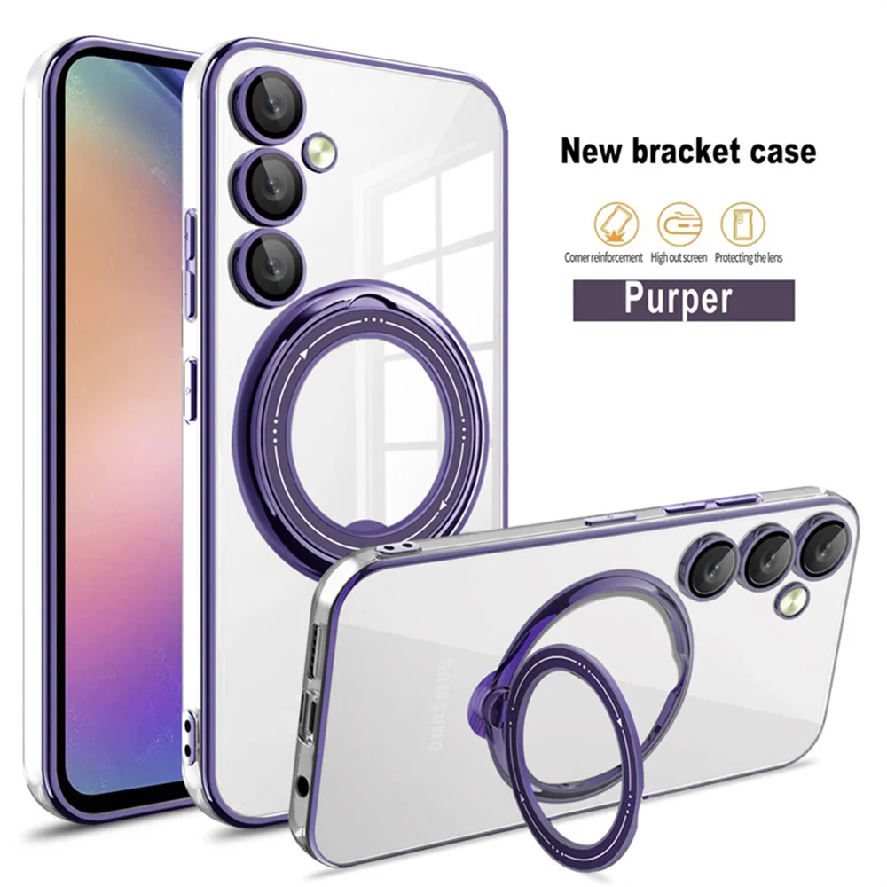 Pokovování Držák magnetického kroužku do auta Čirá pouzdra pro Samsung Galaxy S23 S22 Plus Ultra S20 FE A54 A34 A14 A23 A24 A52 A13_voghion.com