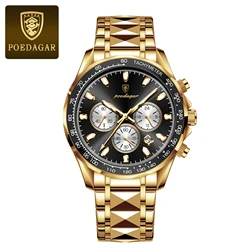 Luxury Men's Waterproof Chronograph Watch with Luminous Display and Stainless Steel Finish (815 All Gold Black)