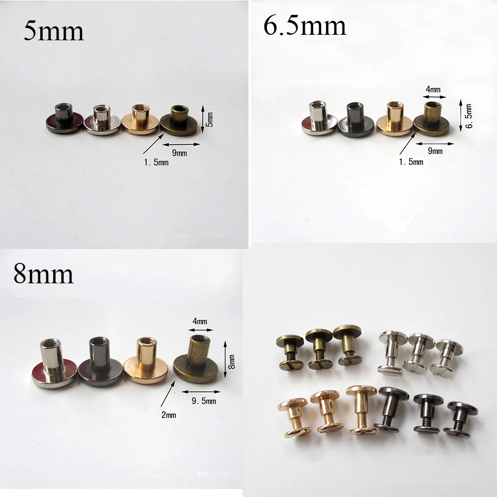 Lot De 5 Rivets à Vis à Tête Ronde En Laiton 6 Mm - Teinte Bronze - Pour Artisanat Cuir Et Bricolage