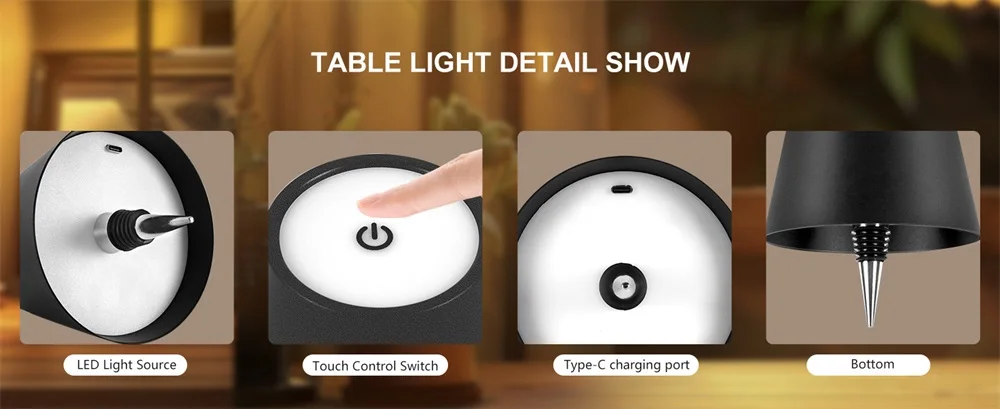 Description Picture 4 of itemLED Wine Bottle Lamp Portable Table Lamp Cordless Night Light 3 Color Dimmable Desk Lamp for Restaurant Bar Party Bedroom