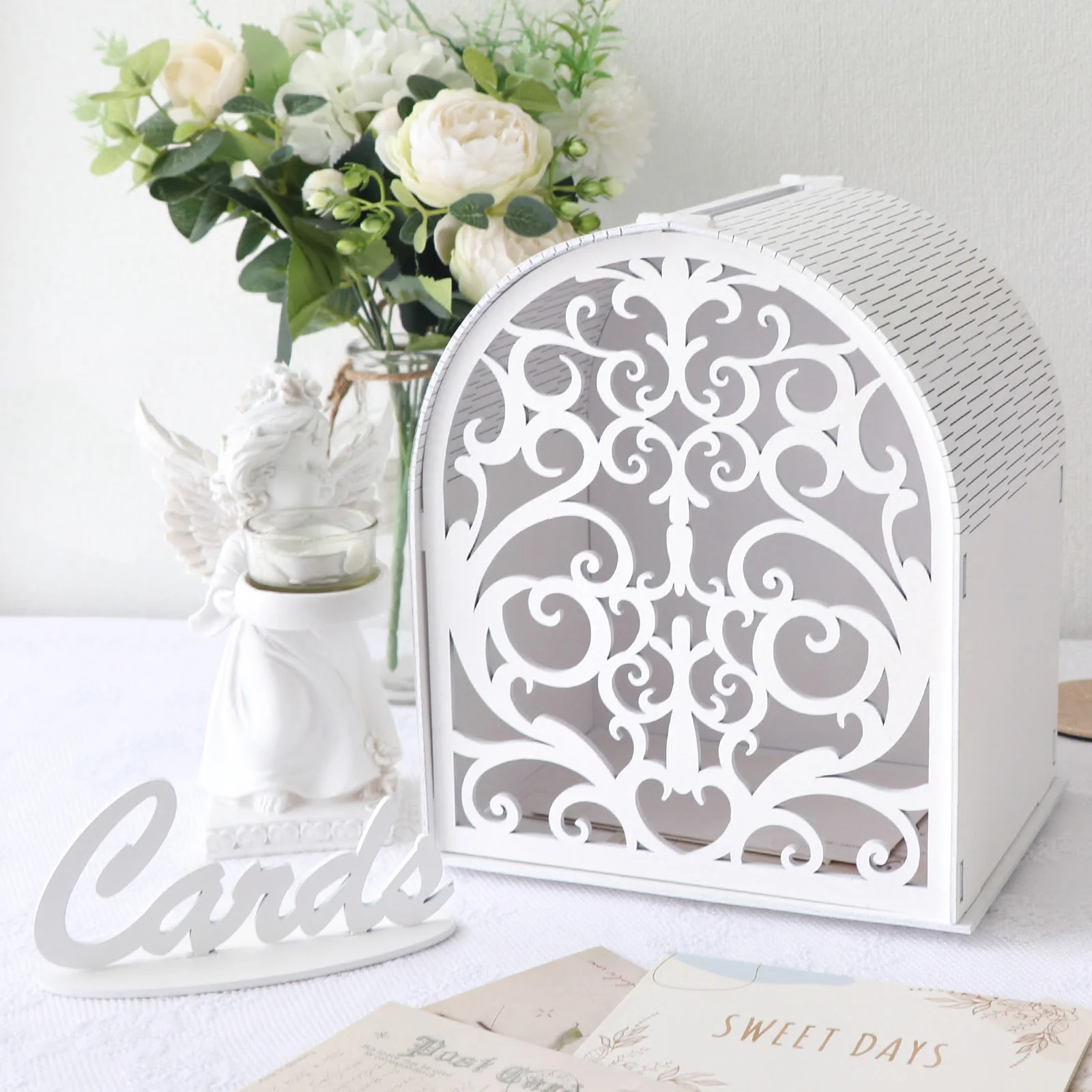 White Gift Card Box with Hollow Window Boho Wedding Envelope Money Wedding Card Boxes for Graduation Party Decorations wooden gift card boxes,acrylic card box