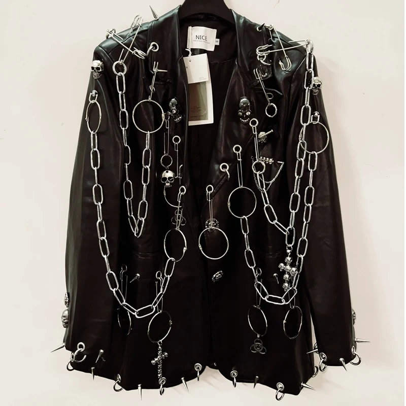 Leather vintage Jacket Skull Jacket y2k Jacket y2k fashion gothic Jacket gothic clothes y2k clothes Punk Jacket harajuku Jacket