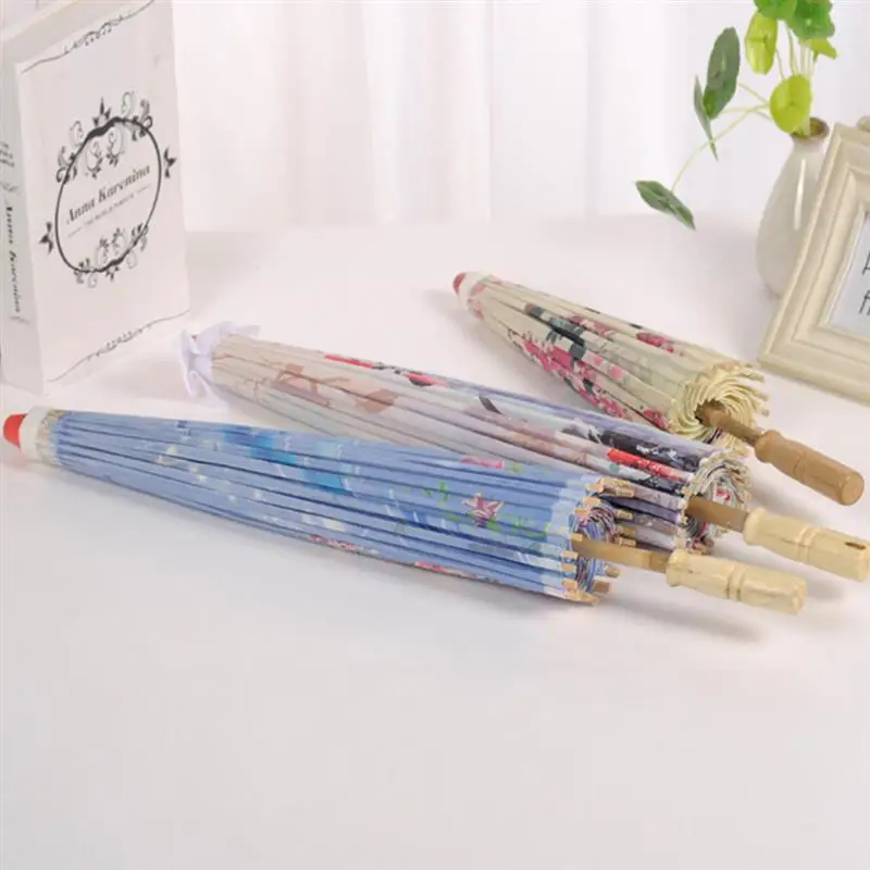 1pc Vintage Chinese Style Umbrella Photography Props Oil Paper Umbrella Bamboo Dance Performance Decorative Flower 56cm