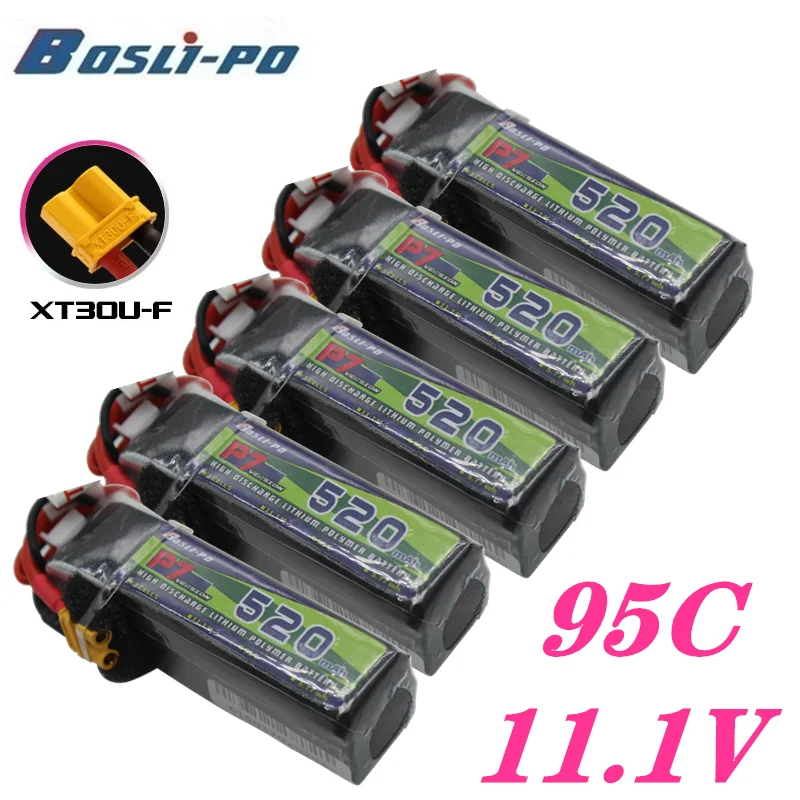 

Upgrade 3S 520mAh 11.1V 95C LiPo Battery For RC Helicopter Quadcopter FPV Racing Drone Parts 11.1V Rechargeable Battery 5Pcs