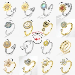 Luxury Fashion Fidget Spinner Ring Anxiety for Women Multiple Crystal Planet Butterfly Finger Rings Anti Stress Wedding Jewerly