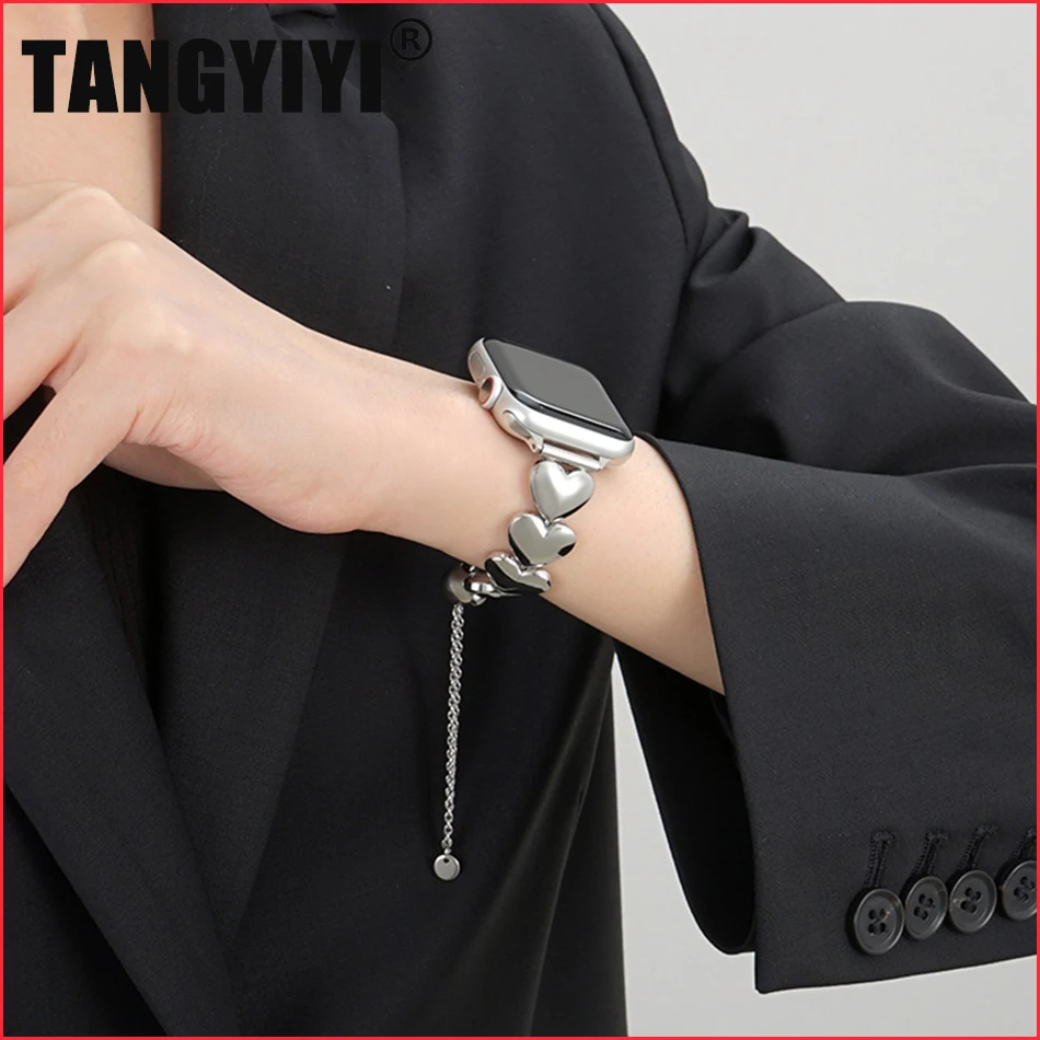 

INS Love Heart Metal Strap For Apple Watch Series 8 7 6 SE 5 4 45mm 44mm 42mm Luxury Steel Bracelet IWatch Ultra 49mm 40mm 38mm