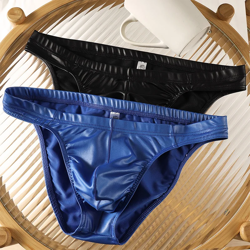 Slip sexy da uomo in similpelle, intimo a vita bassa con sacchetto a cupola, lingerie, mutande, biancheria intima da uomo - immagine 2
