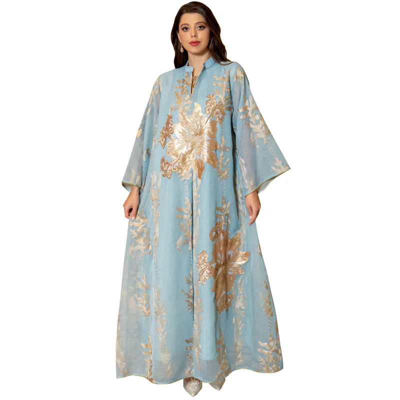 

ИД мусульманское женское вечернее платье, сетчатые платья с вышивкой, нарядное платье с блестками, Рамадан, абайя, Дубай, мусульманский кафтан, вечернее платье 2024