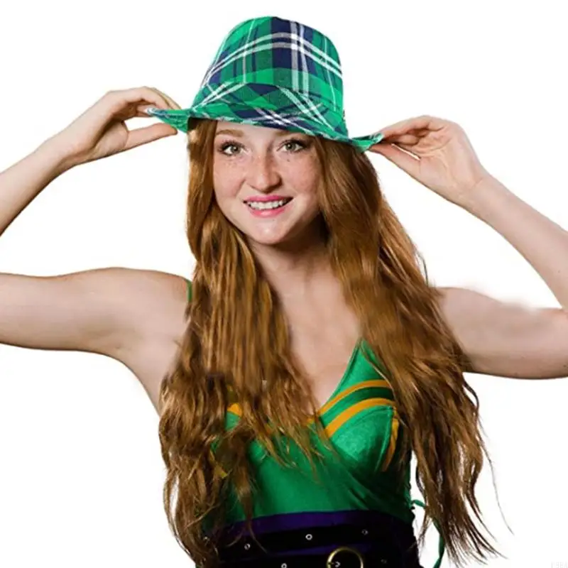 Unisex Fisherman Hat Hip Hop Leprechaun Hat Bucket Plaid Green Fedora for Saint. Patrick Day Costume Accessories