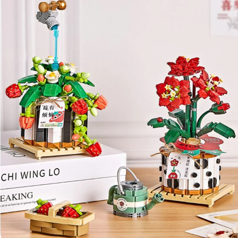 

LOZ Bouquet Potted Flower Mini Building Block Toy Immortality Strawberry Office Home Decoration Girl Christmas Gifts 1284 1285