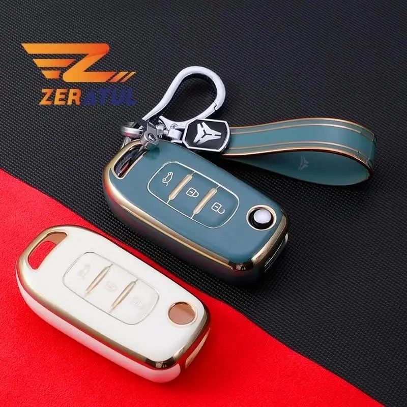 HIBEYO Custodia per chiave auto a scatto adatta per Renault Sandero Stepway Arkana captur Kadjar telecomando box accessori 3 tasti TPU rosa