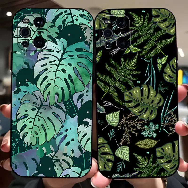 Leaves Monstera Green Phone Case Funda Per Oppo Find X3 X5 X2 Neo A93 Reno 4 3 Pro A74 A72 A53 A75 A52 Cover Antiurto Nera