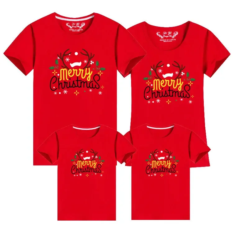 Camisetas navideñas a juego para toda la familia, camisetas de algodón de manga corta para madre y padre, camisetas de Papá Noel, camisetas para parejas, conjuntos para papá, mamá e hija
