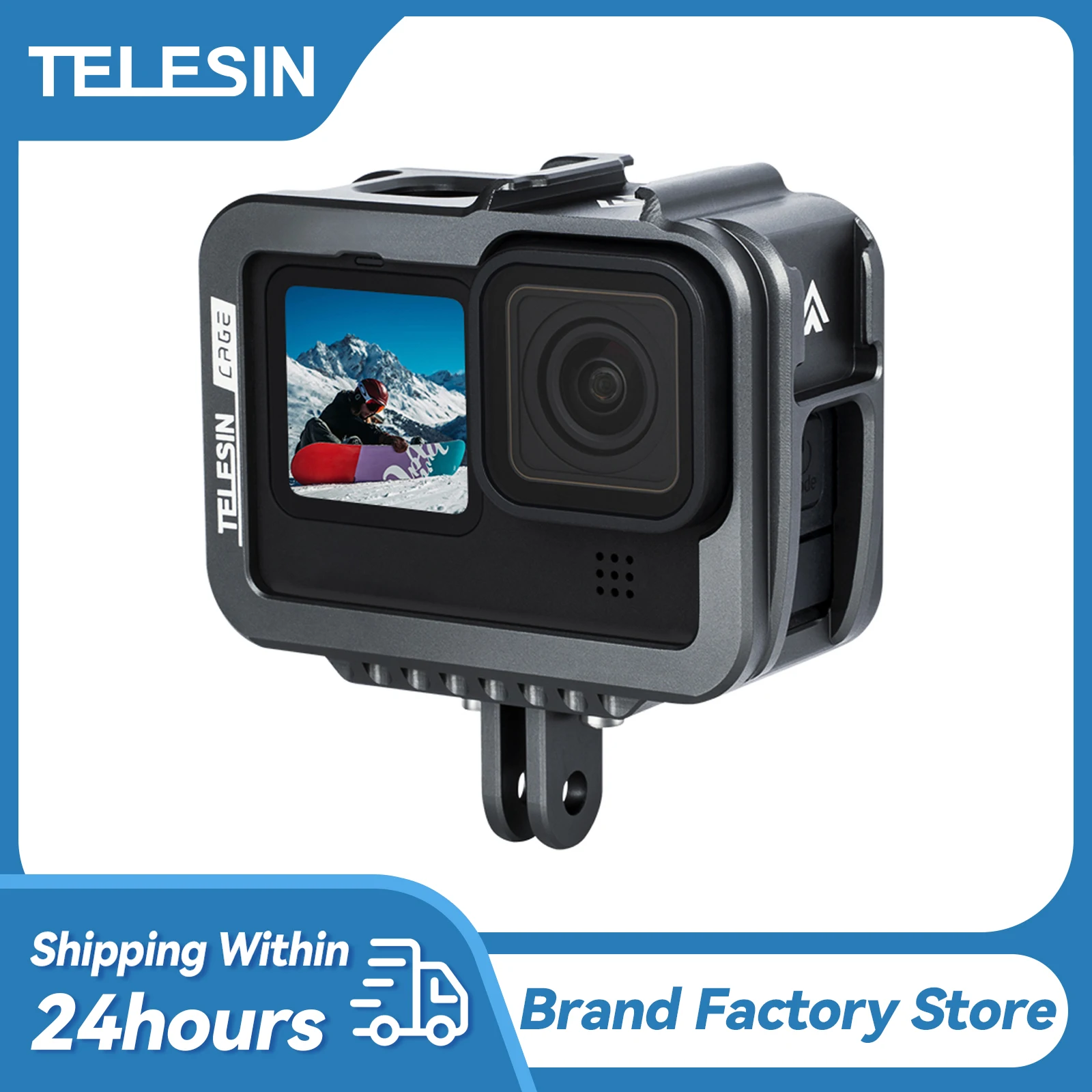 

TELESIN Aluminum Alloy Frame Case for GoPro 12 Hero 12 11 10 9 Action Camera Vlog Shell Protective Cage Housing Cold Shoe Mount