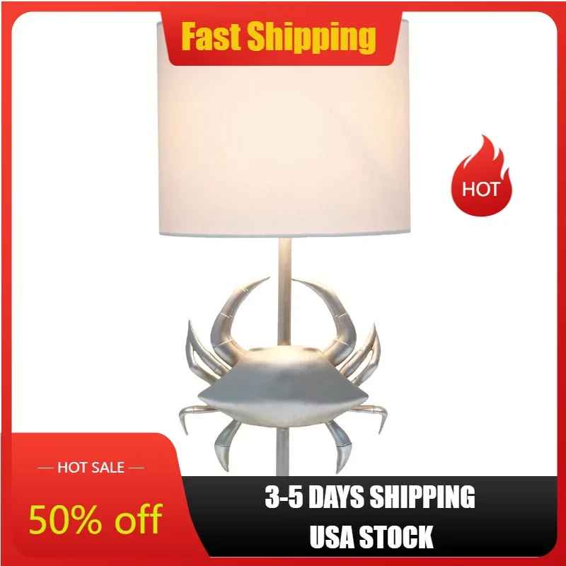 

Pinching Crab Shaped Bedside Table Desk Lamp with White 18.25" Tall Coastal Brushed Nickel and Polyresin