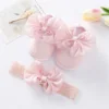 Pudcoco Infant Girl Flat Shoes for Spring Autumn, Bowknot Soft Sole Anti Slip Crib Shoes + Lace Headband 2