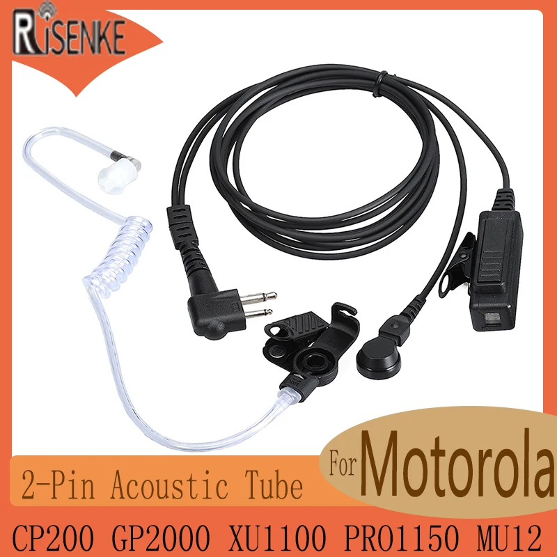 RISENKE Earpiece for Motorola CP200, GP2000, XU1100, PRO1150, MU12 Walkie Talkie Headset, 2-Pin Acoustic Tube, Mic and PPT