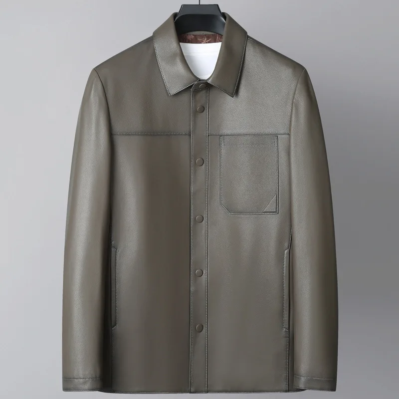 

Мужская кожаная куртка из натуральной овечьей кожи, с коротким откидным воротником