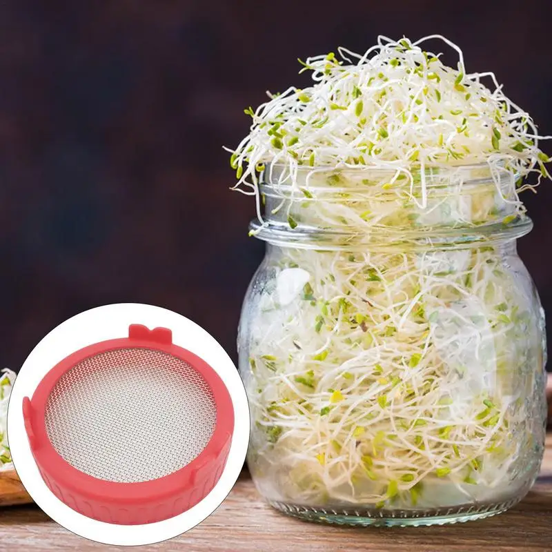 Plastic Sprouting Lid with Stainless Steel Screen Mesh Cover Cap for Mouth Mason Sprout Jars Germination Strainer