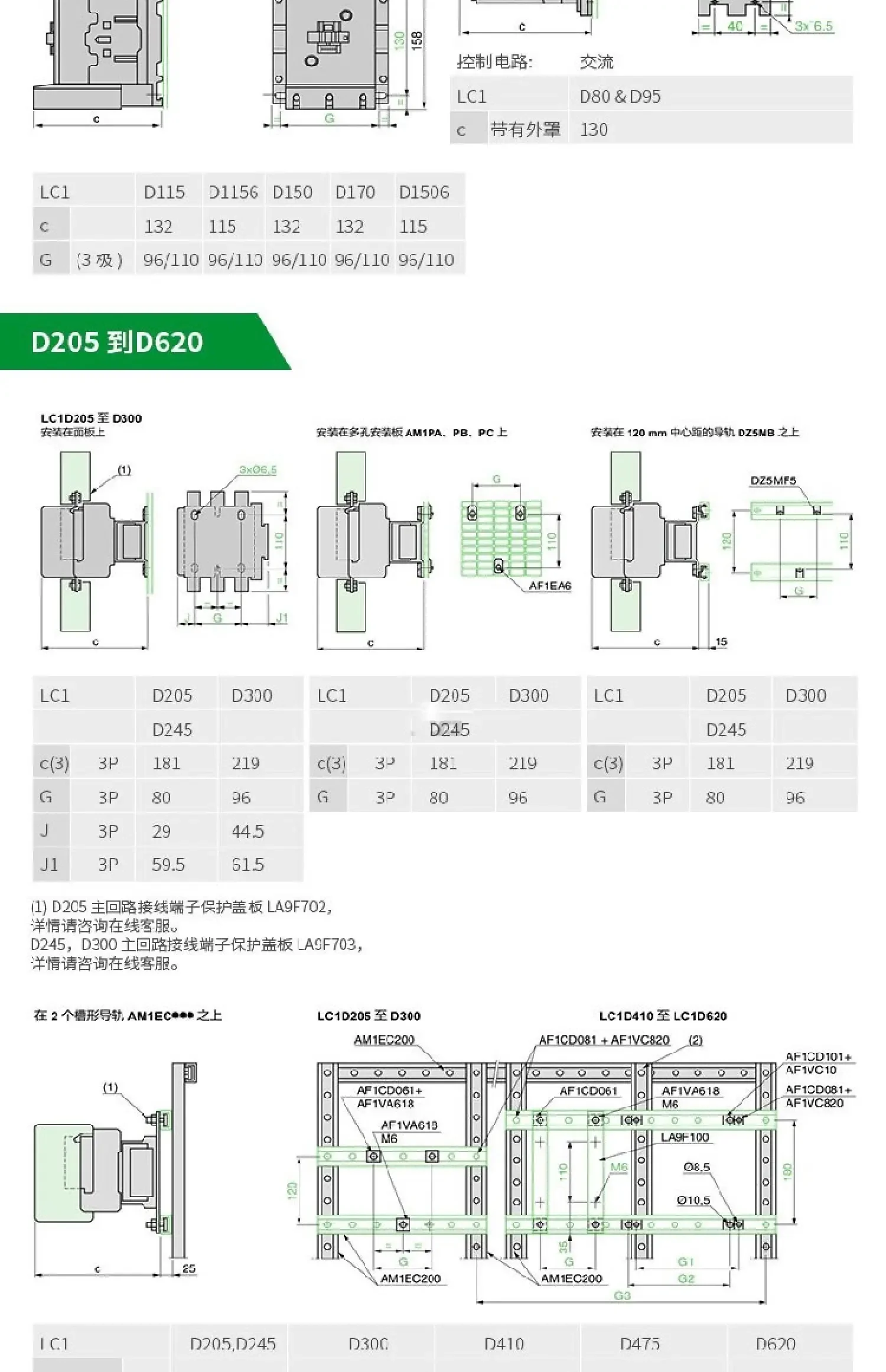 D80, D95, LC1D12, D18, D25, D32, D38,