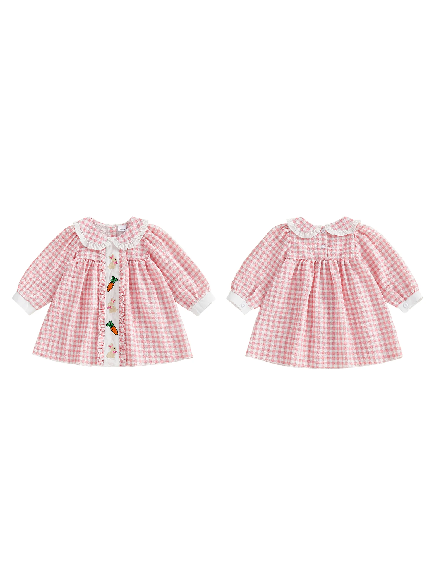 Toddler Girls Easter Bunny Dress with Short Sleeves and Doll Collar Adorable Carrot Embroidery Perfect Spring Outfit for Baby