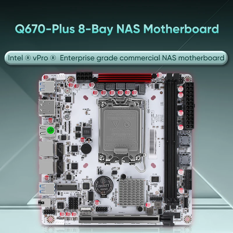 Q670 Plus Intel vPro 8-Bay NAS Motherboard 12/13/14th Gen LGA1700 3xNVMe 2xSFF-8643 1xPCIE5.0x16 2xDDR5 2x2.5G LAN ITX Mainboard 2