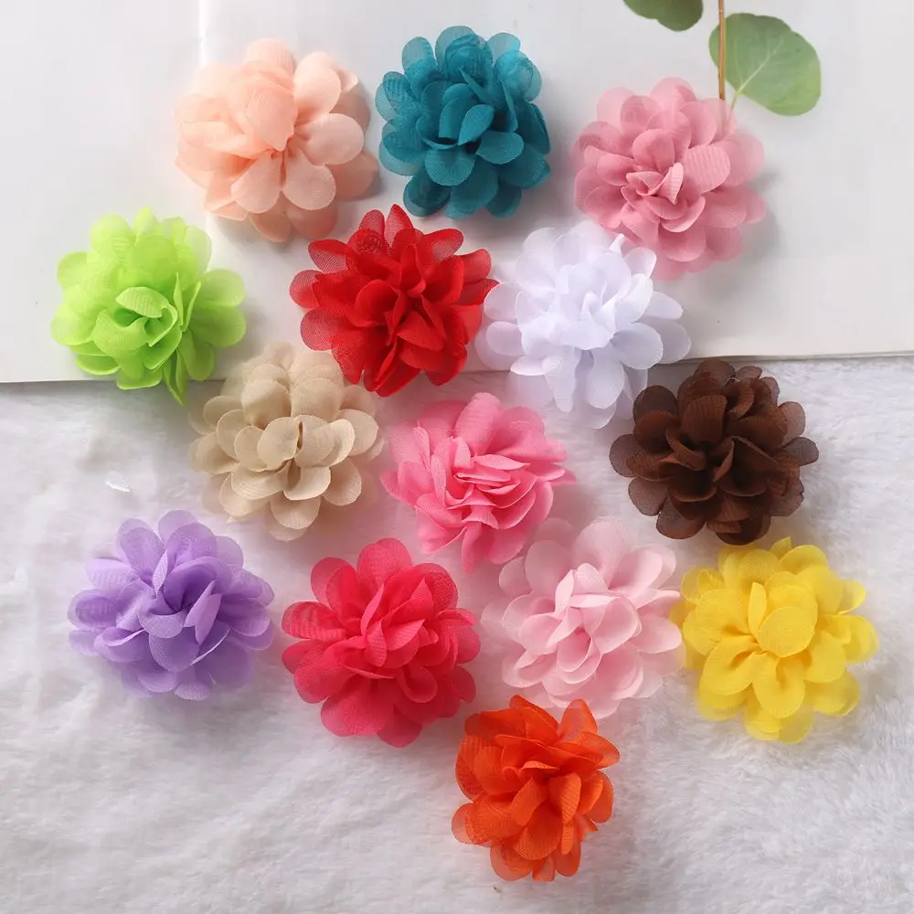 5 cm satijnen mini DIY bloemen voor kinderen, boetiek, chiffon bloemen, kerst- en bruiloftshaarclips voor meisjes (of zonder clips), accessoire, 30 stuks/lot_voghion.com