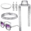 5 Pieces 1970s Disco Costume Set Disco Accessories Bling Sunglasses Long Scarf and Earrings 70s Jewellery Sets Cosplay Outfits 3