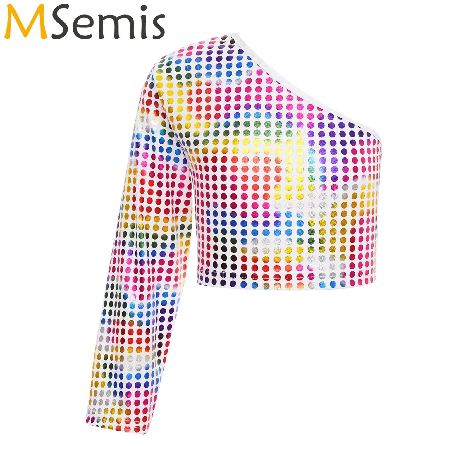 

Kids Girls Boys Metallic Shiny Dots Ballet Dance Crop Top Fashion Long Sleeve T-shirt Cheerleading Dance Performance Costume