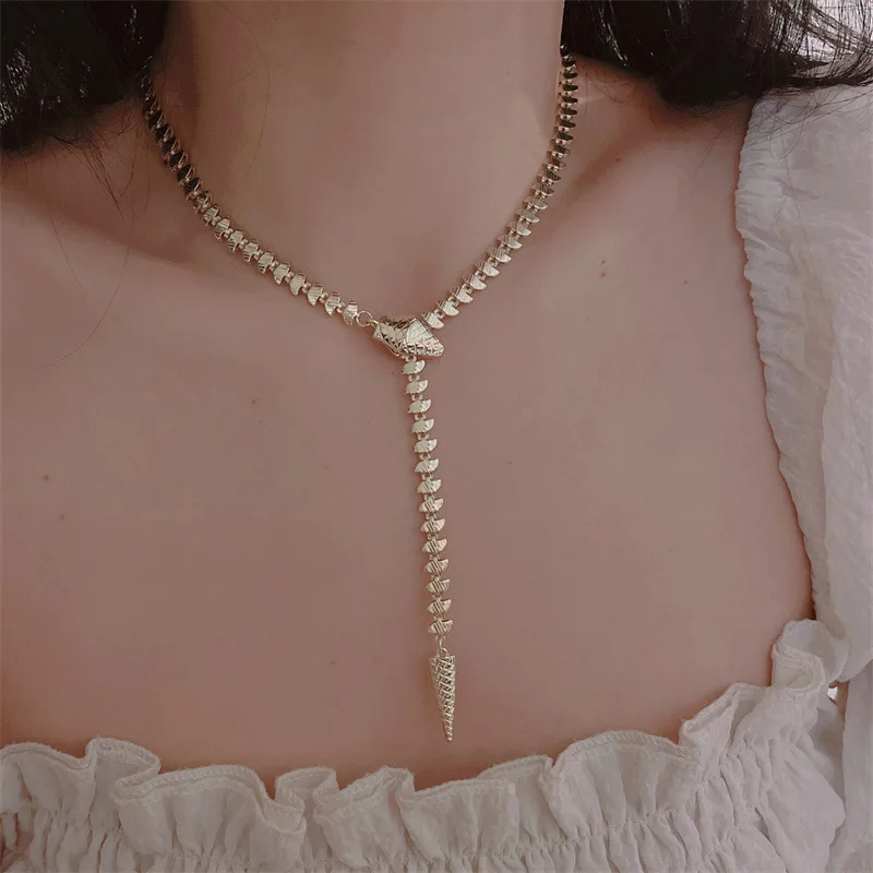 

YOUNGX Light Luxury Golden Snake Tassel Necklace For Women Trendy Gold Plated Long Choker Jewelry Party Gift