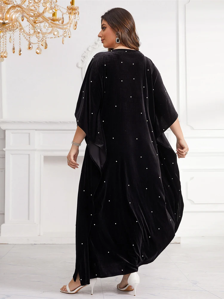 2024 Ramadan Eid Mubarak Hijab Abayas Muslim Women Black Dress Luxury Velvet Robe Caftan Marocain Khimar Party Evening Clothing