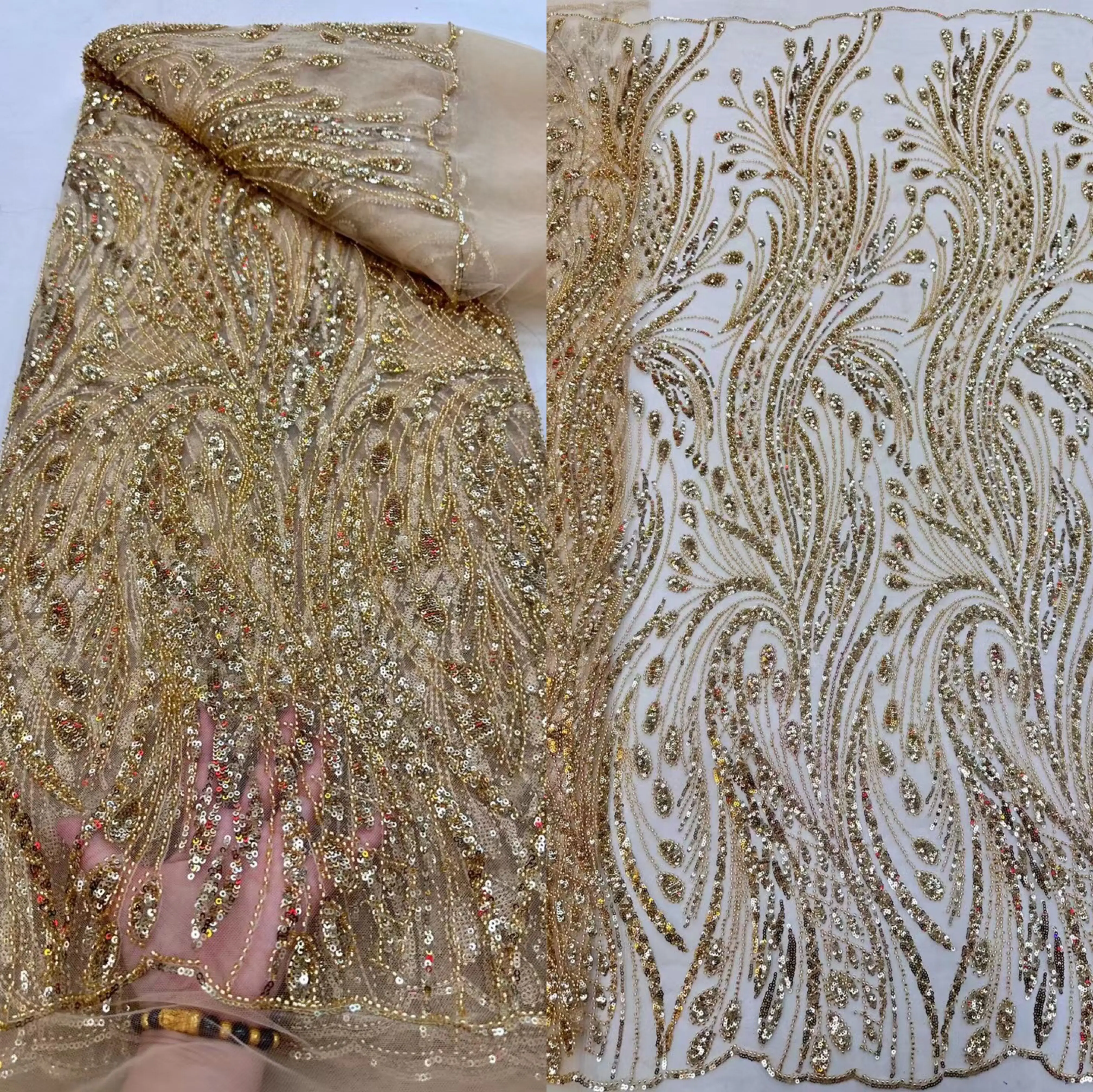 

Африканские бусины, кружевная ткань, новая свадебная кружевная ткань, французская сетка, вышивка блестками, Тюлевое кружево для фотографий