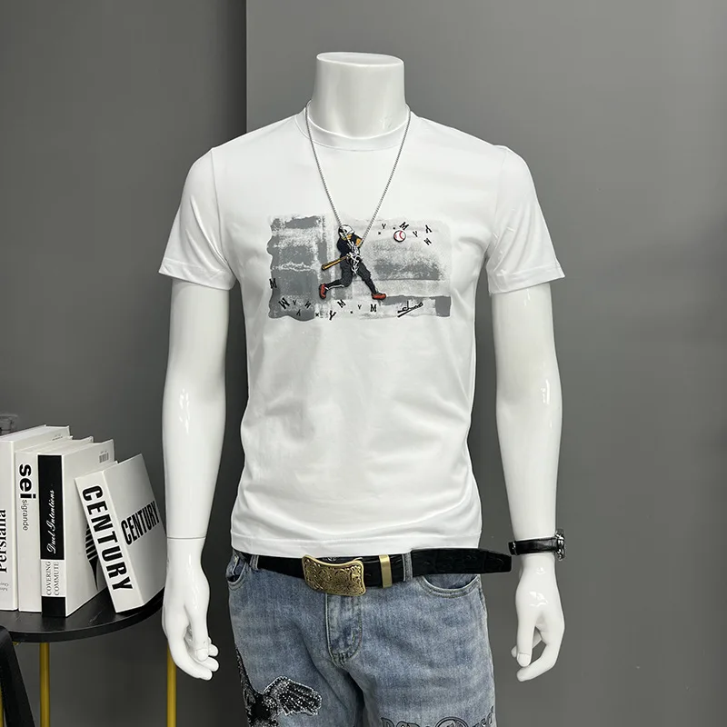 

Футболка мужская хлопковая с круглым вырезом, повседневная тенниска с Флокированным Бейсбольным принтом, Удобная майка, 4xl, лето