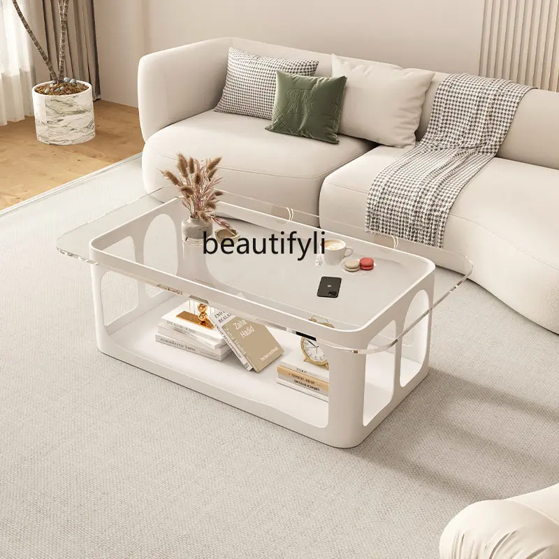 

Домашний Прозрачный кофейный столик из закаленного стекла в французском стиле кремового цвета, доступный роскошный стильный журнальный столик для маленькой квартиры, гостиной