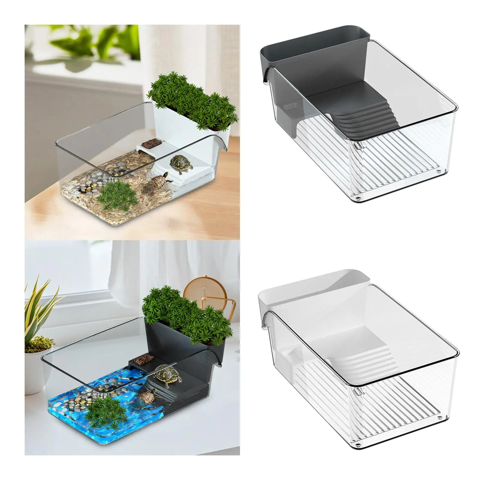 Small Turtle Tank Starter Kit Enclosure with Bask Decorative Home Use Multi Function Landscaping Turtle Aquarium