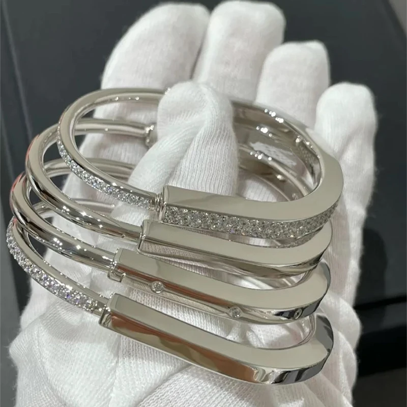 

2024 Brand Women's S925 Silver Luxury Jewelry Bracelet Classic Geometry Zircon Lock Rose Gold Anniversary Commemorative Gift