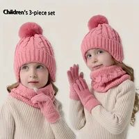 3pcs Set Beanie Hat, Scarf, Gloves, Plush Lined Comfortable Warm Girls and Boys Autumn and Winter Outdoor Activities Christmas