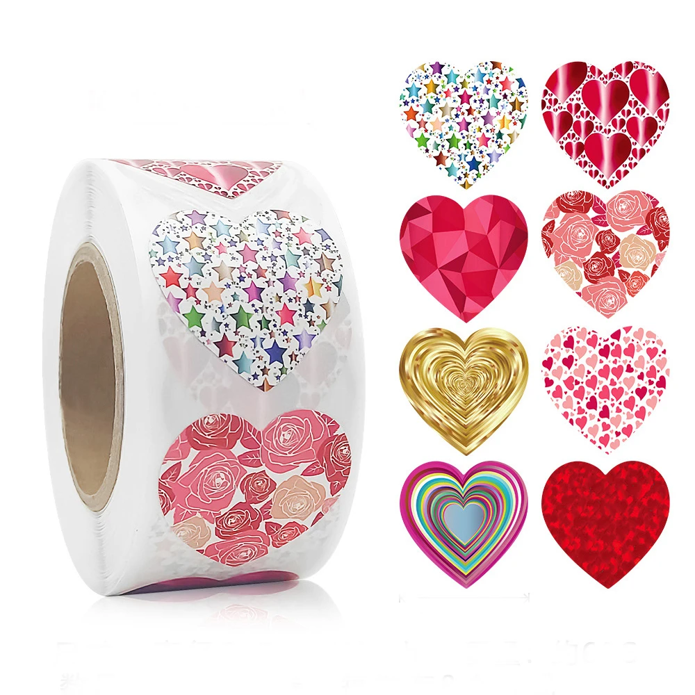 100-500pcs Color Valentine's Day Heart Sticker Birthday Gift Packaging Seal Sticker Party Invitation Decor Sticker Baking Label